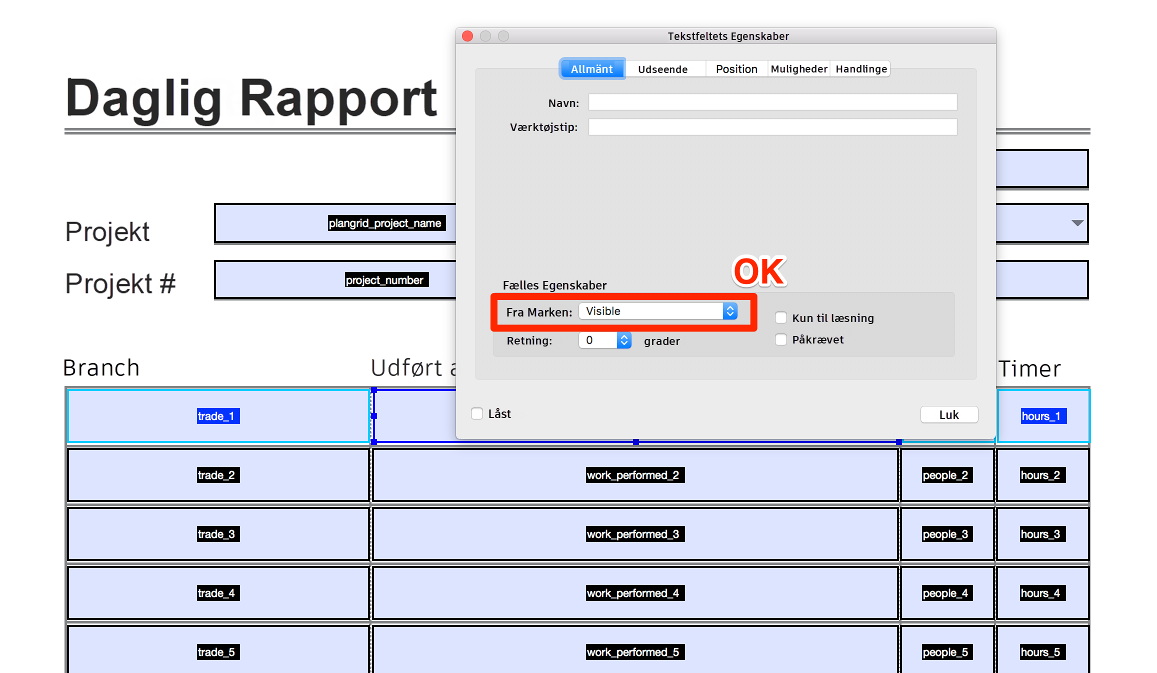Løsning i forbindelse med tekstfelt