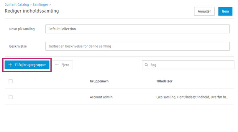 Knappen Tilføj brugergrupper