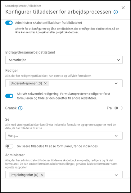 Skærmbillede af tilladelser på Bibliotek-niveau