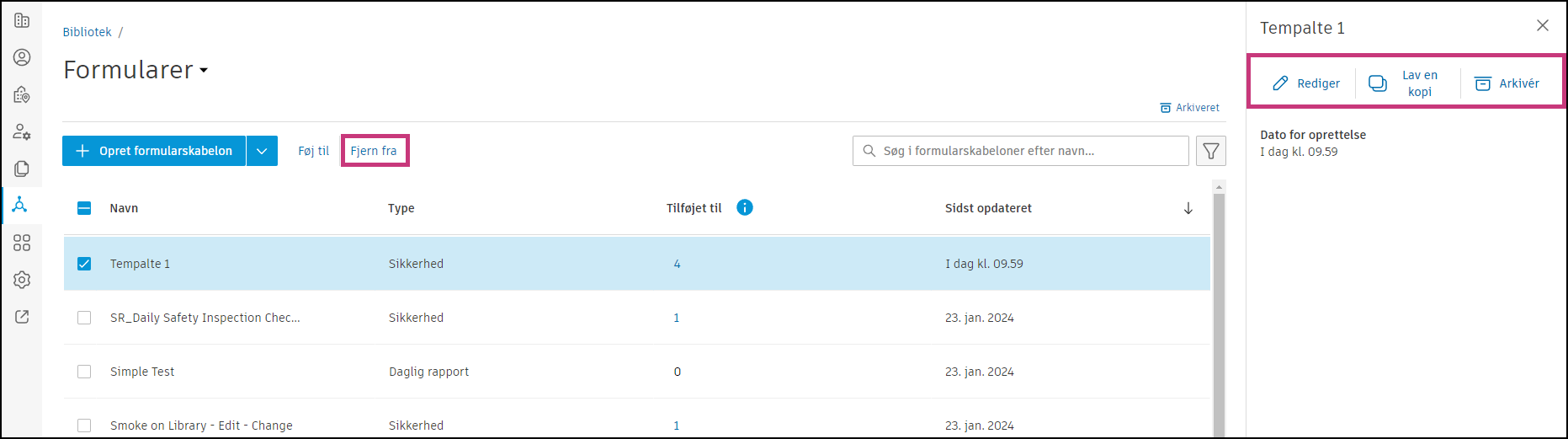Indstillinger i menuen Mere.
