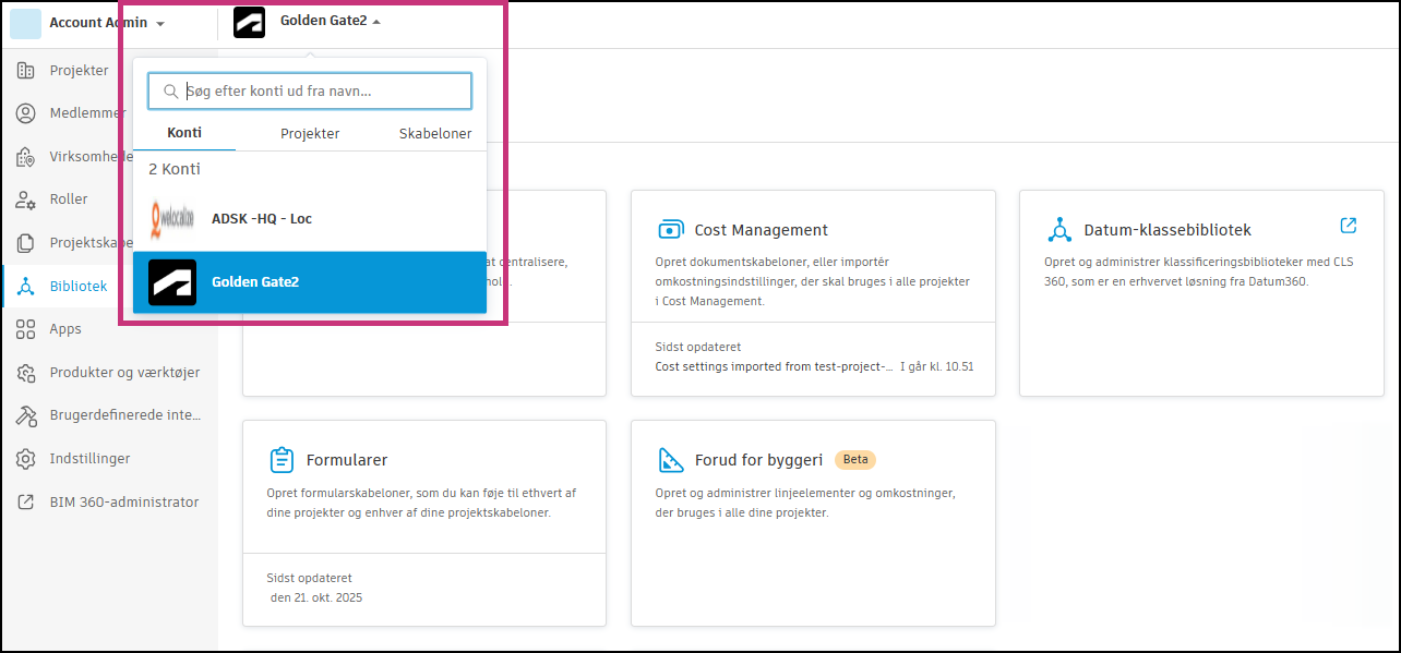 Rullemenu til parameterkonto