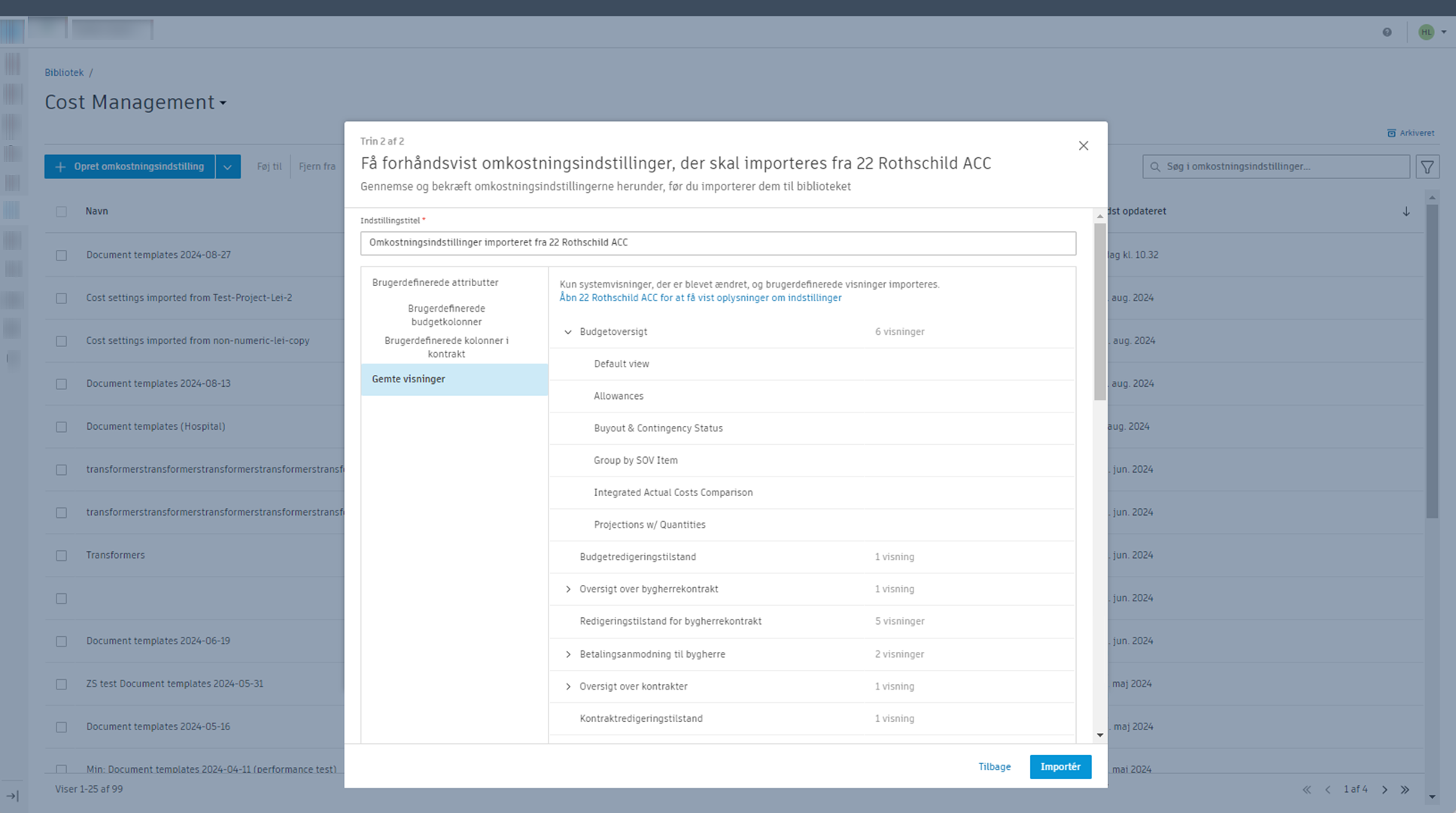 Se eksempel på omkostningsindstilling