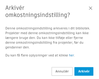 Fjern omkostningsindstilling