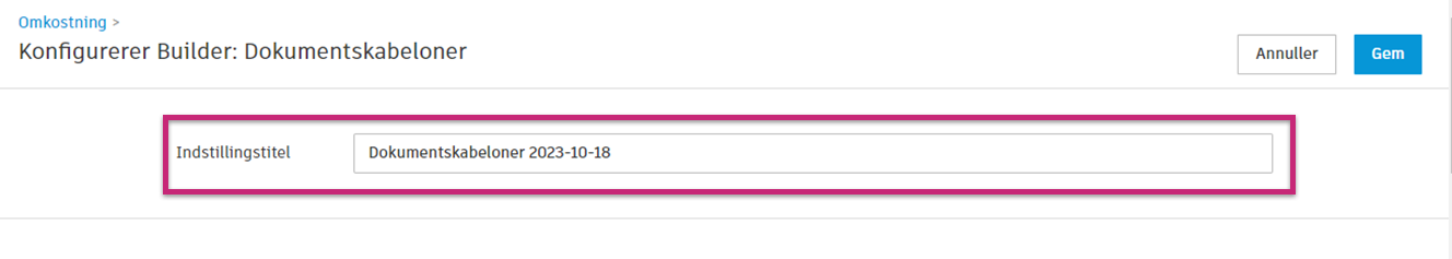 Værktøj til oprettelse af indstillinger