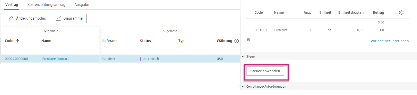 Steuer anwenden, Gruppe Details