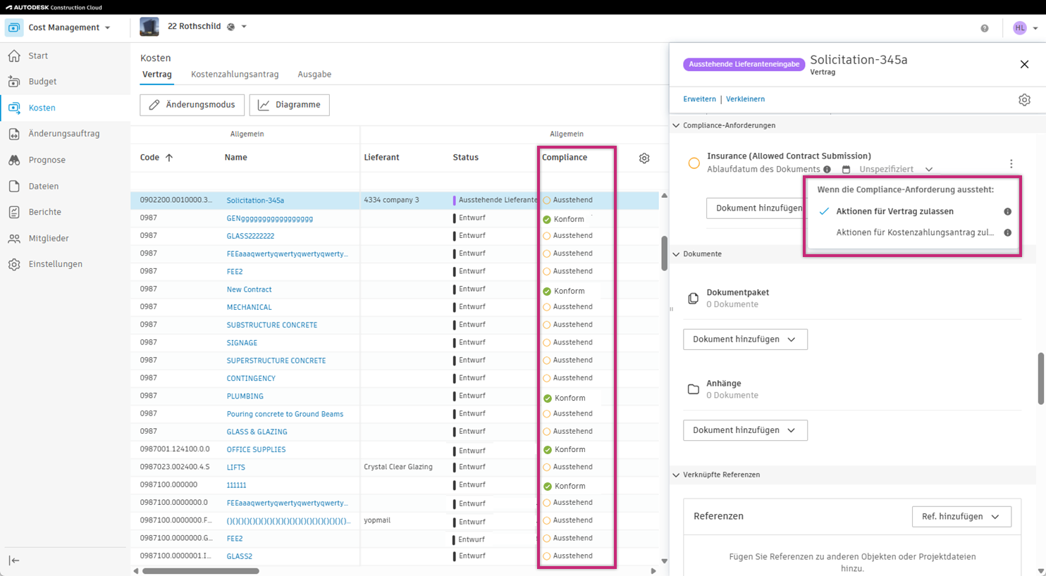 Spalte Compliance-Status in Übersichtstabelle