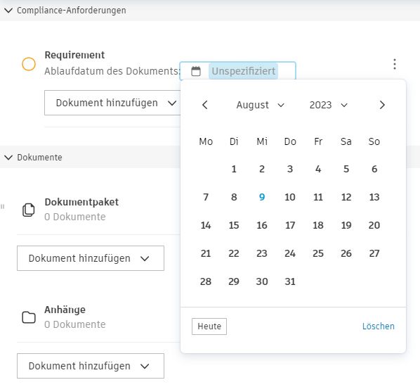Compliance-Anforderungen - Konfigurationsdialogfeld Ablaufdatum