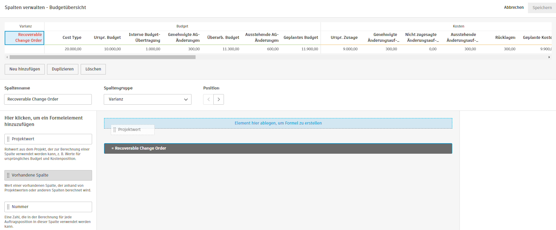Erstellen einer neuen Spalte mit Formelelementen