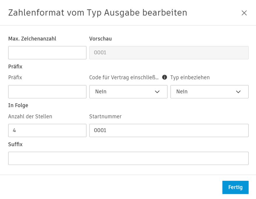 Dialogfeld Ausgabennummernformat bearbeiten
