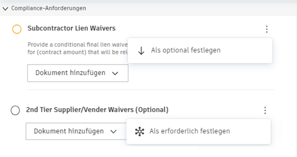 Compliance-Anforderung - Optionale oder erforderliche Konfigurationsoptionen