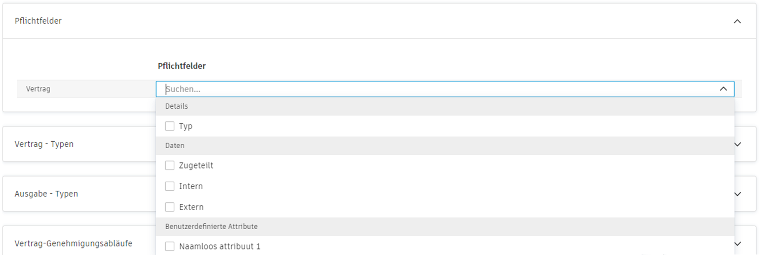 Erforderliche Felder für die Konfiguration von Verträgen