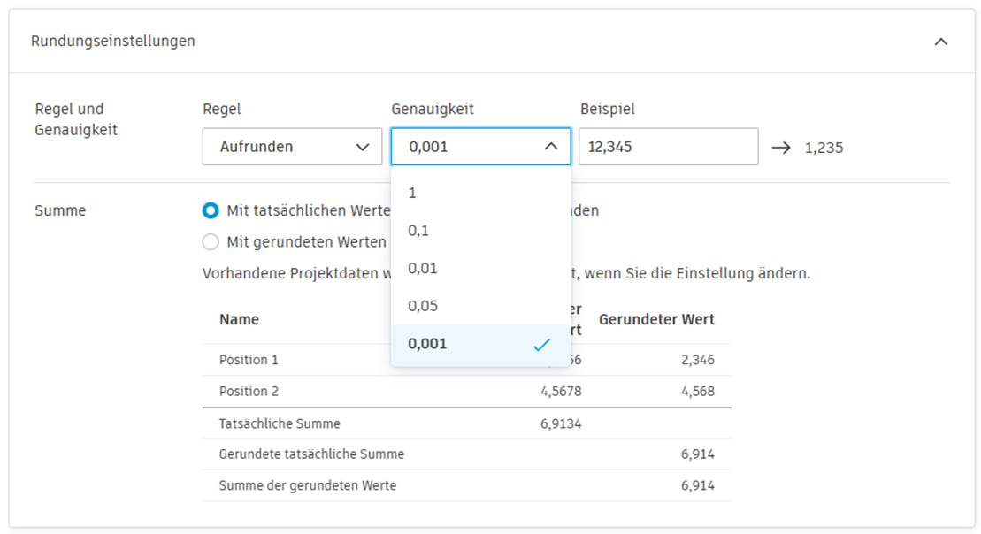 Genauigkeitseinstellung