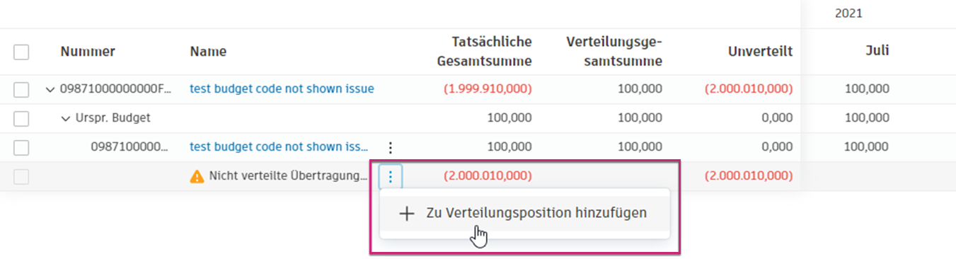 Hinzufügen zu Verteilungsposition