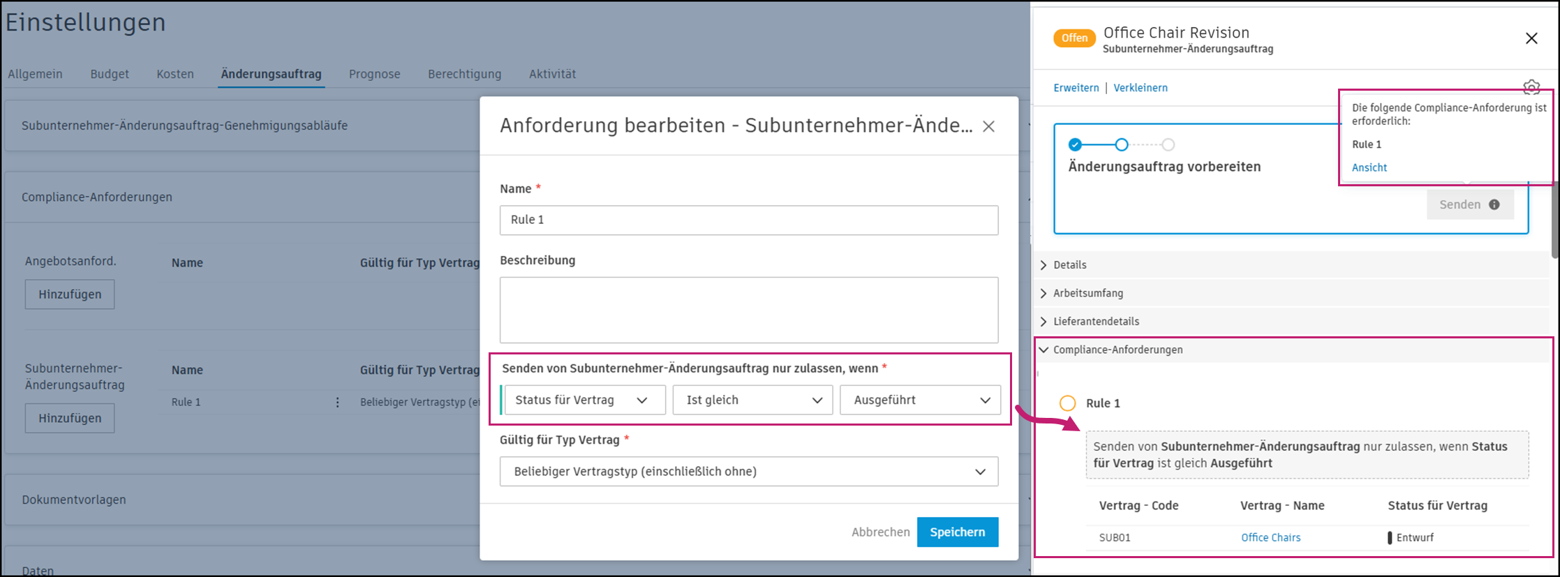 Benachrichtigung über Compliance-Anforderungen