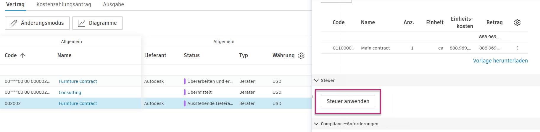 Steuer anwenden, Gruppe Details