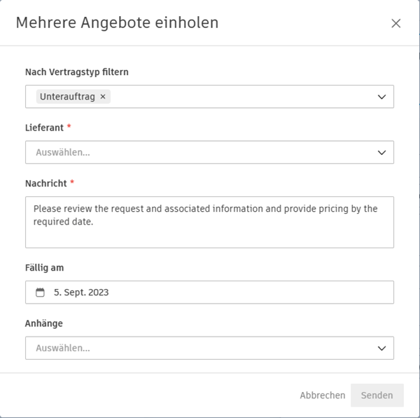 Fenster zum Einholen mehrerer Angebote gleichzeitig