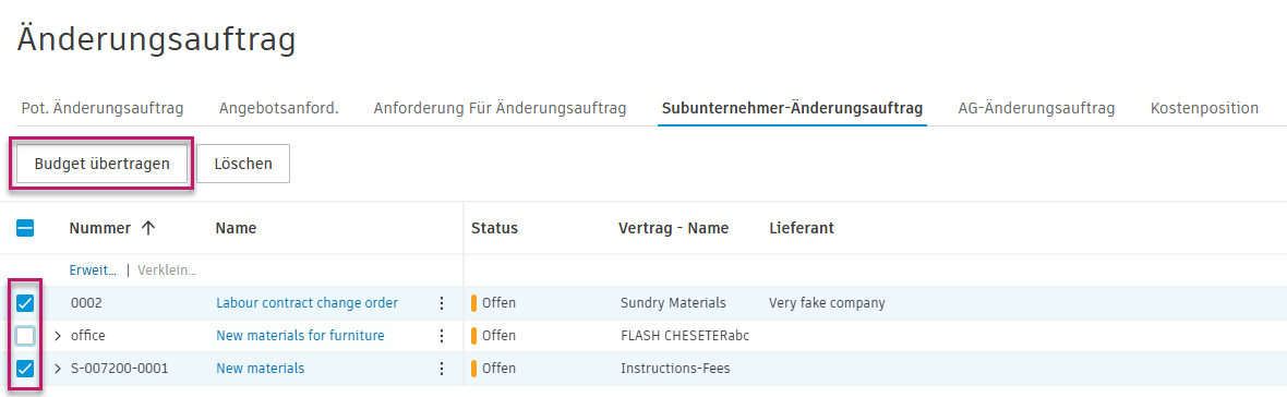 Beispiel für Budget-Batch-Übertragung