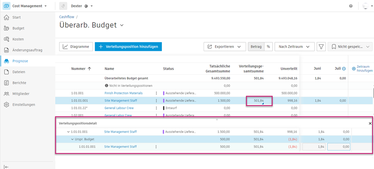 Konsolidierte Cashflow-Ansicht