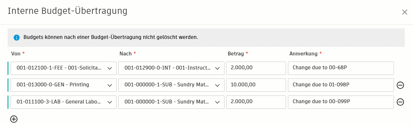 Animation zum Kopieren des Budgets in alle Positionen