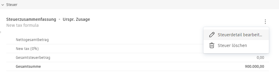 Kostensteuer, Menü Mehr