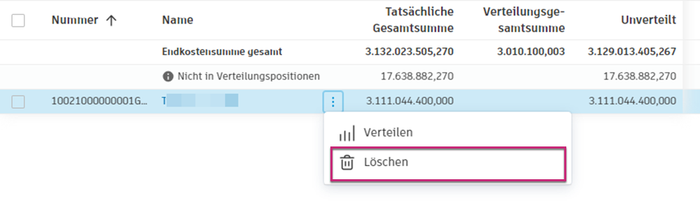 Löschen einer Verteilungsposition