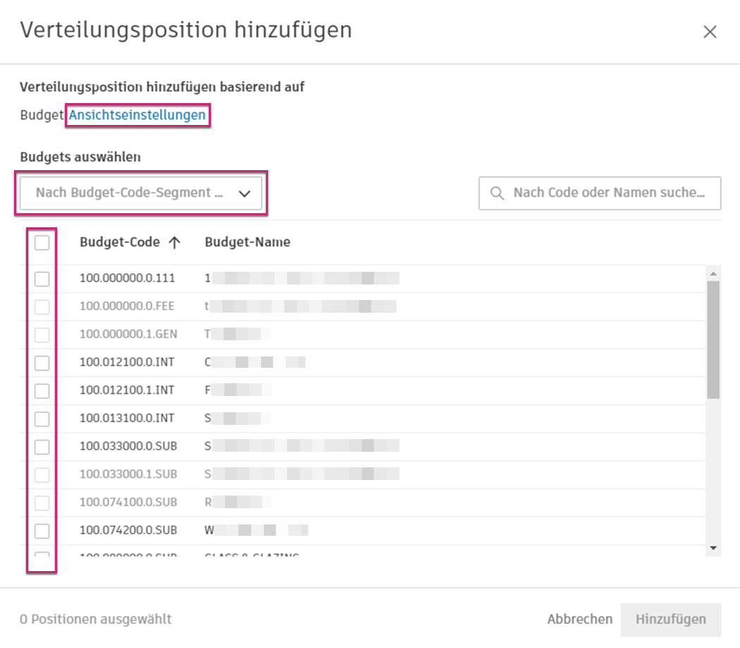 Fensteroptionen für die Verteilung