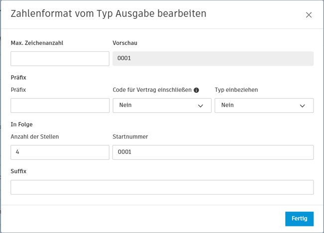 Dialogfeld Ausgabennummernformat bearbeiten