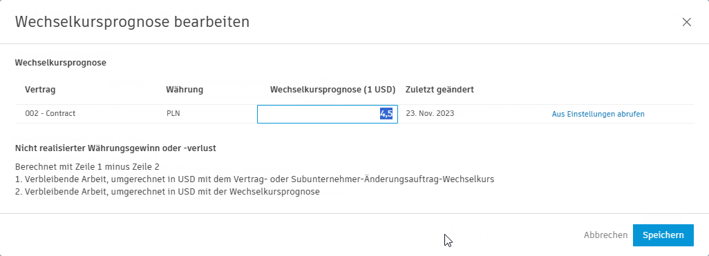 Wechselkursprognosen bearbeiten