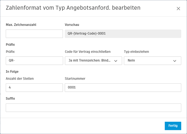 Dialogfeld Zahlenformat vom Typ Angebotsanford. bearbeiten
