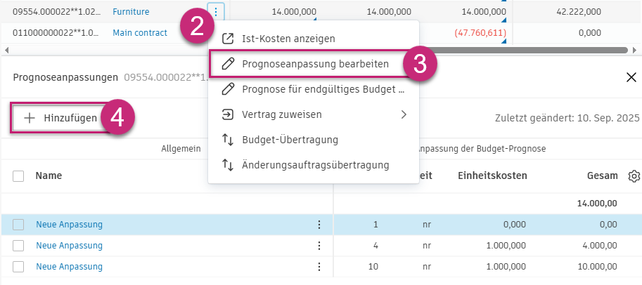 Schaltfläche Prognoseanpassungen