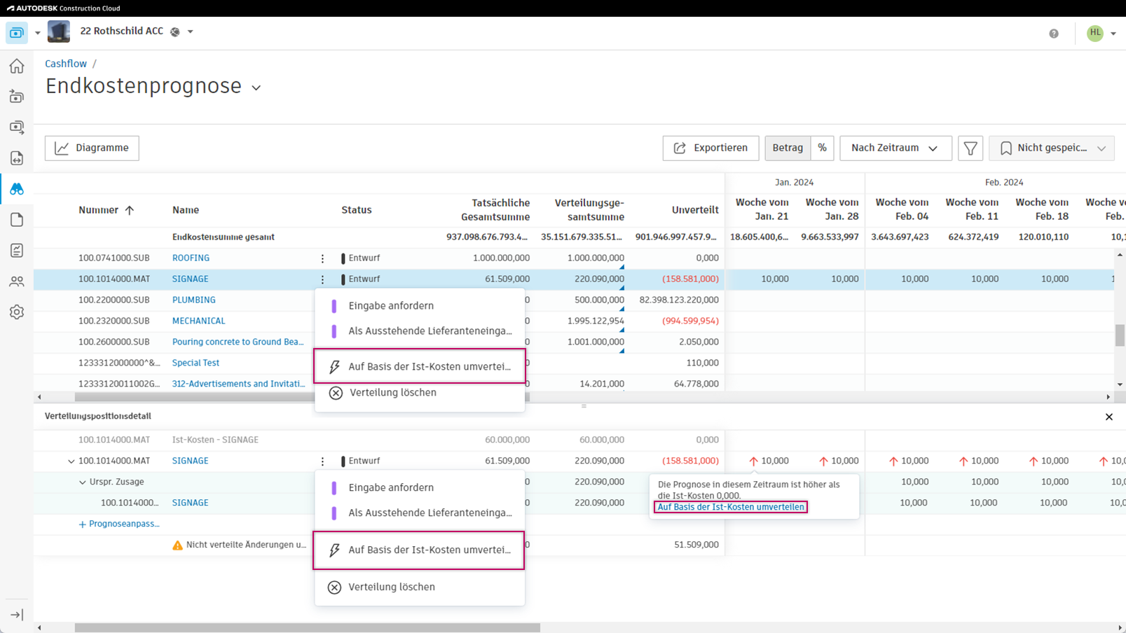 Auf Basis der Ist-Kosten umverteilen