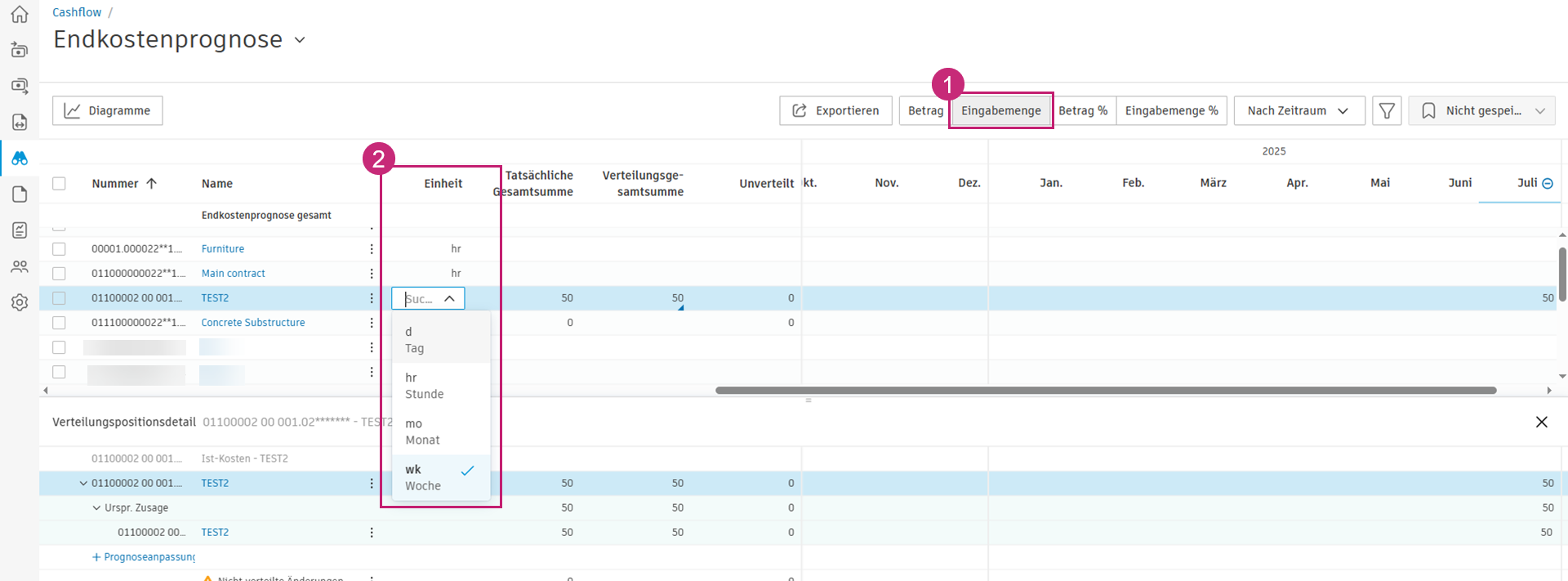 Ansicht der Eingabemengenverteilung