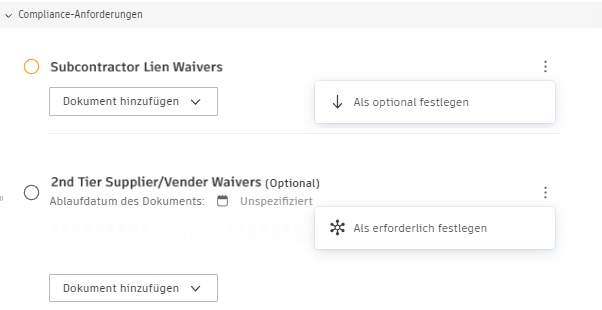 Compliance-Anforderung - Optionale oder erforderliche Konfigurationsoptionen