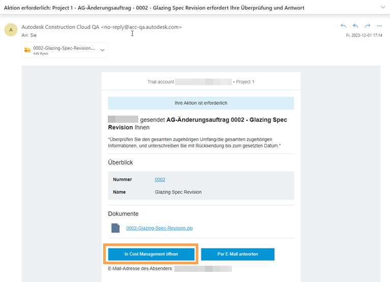 Beispiel einer E-Mail für einen AG-Änderungsauftrag