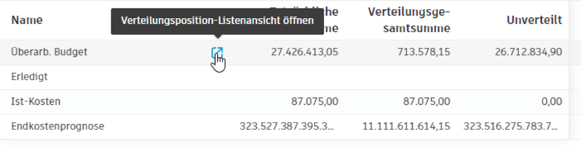 Verteilungsposition-Listenansicht öffnen