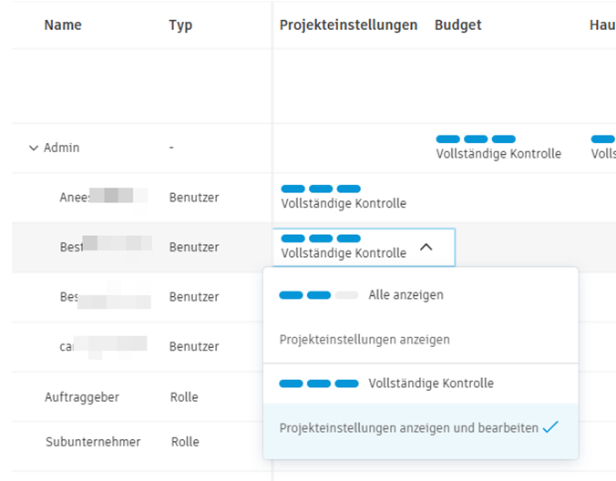 Berechtigung für Projekteinstellungen
