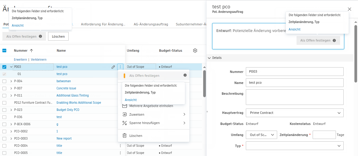Validierungsmeldung für erforderliche Felder