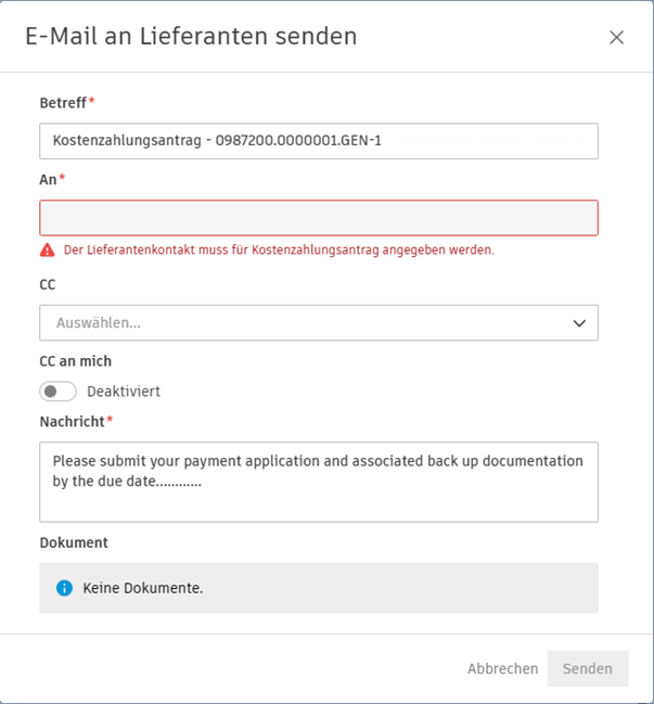 E-Mail an Lieferanten senden