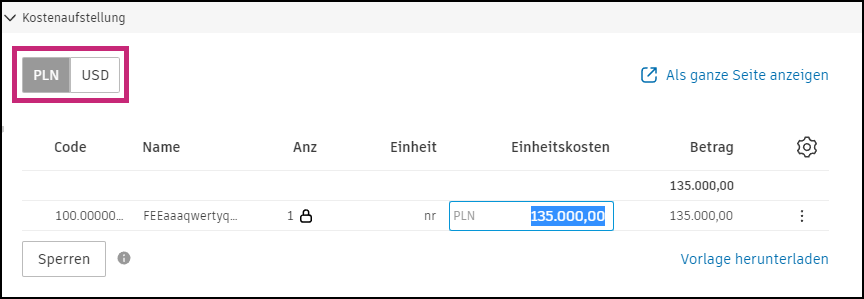 Währungen umschalten