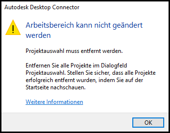 Arbeitsbereich kann nicht geändert werden