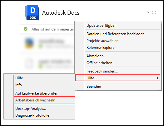 Hilfethema zum Ändern des Arbeitsbereichs