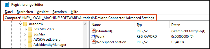 Arbeitsbereich ändern - HKLM