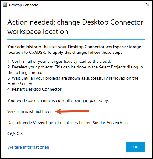 Arbeitsbereich ändern starten