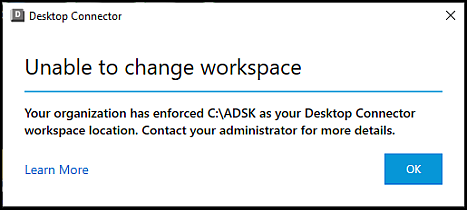 Arbeitsbereich kann nicht geändert werden