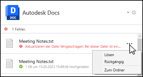 Optionen im Konfliktmenü