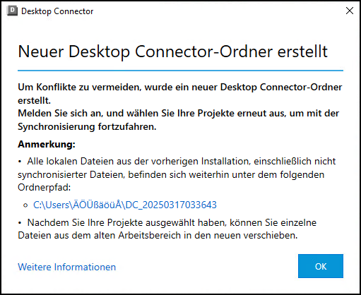 Dialogfeld bezüglich der Erstellung eines neuen Ordners