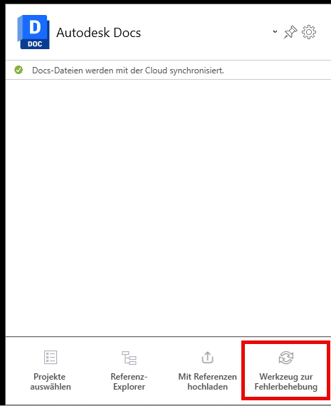 Auswahl des Fehlerbehebungswerkzeugs auf der Desktop Connector-Startseite