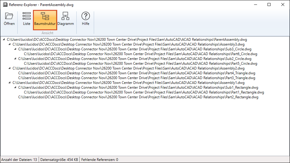 Datenansichten im Referenz-Explorer