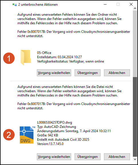 Verschieben von Dateien und Ordnern