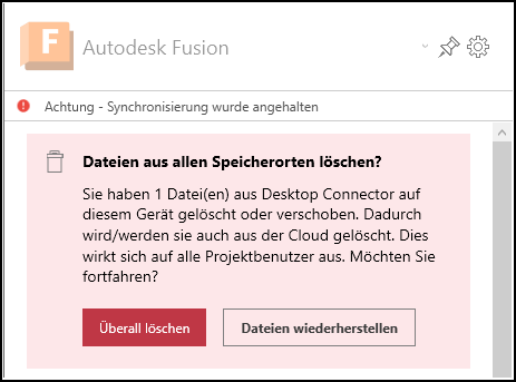 Warnung beim Löschen in Fusion
